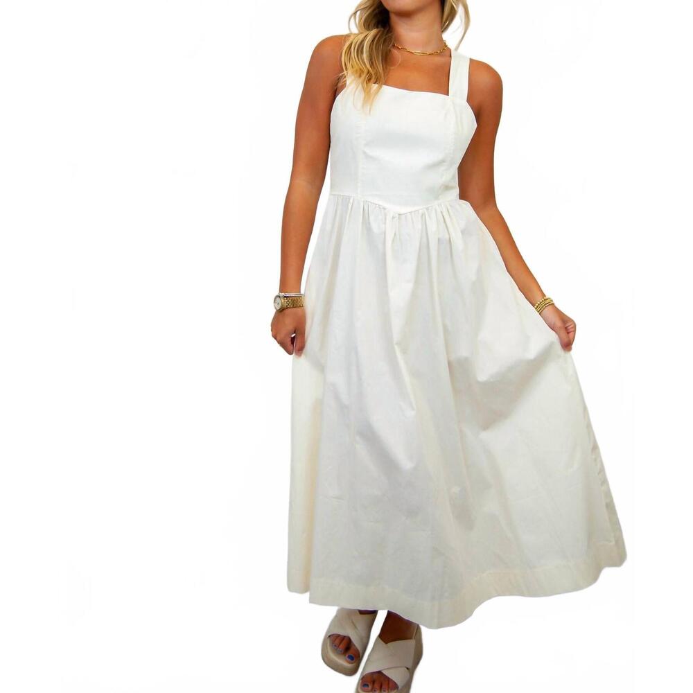 NEW ROSA CLOTHING square neck strappy tie back dress in off white
